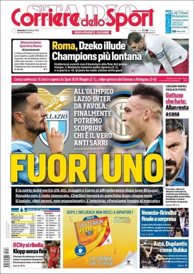 Esta es la portada de Il Corriere dello Sport del domingo 16 de febrero