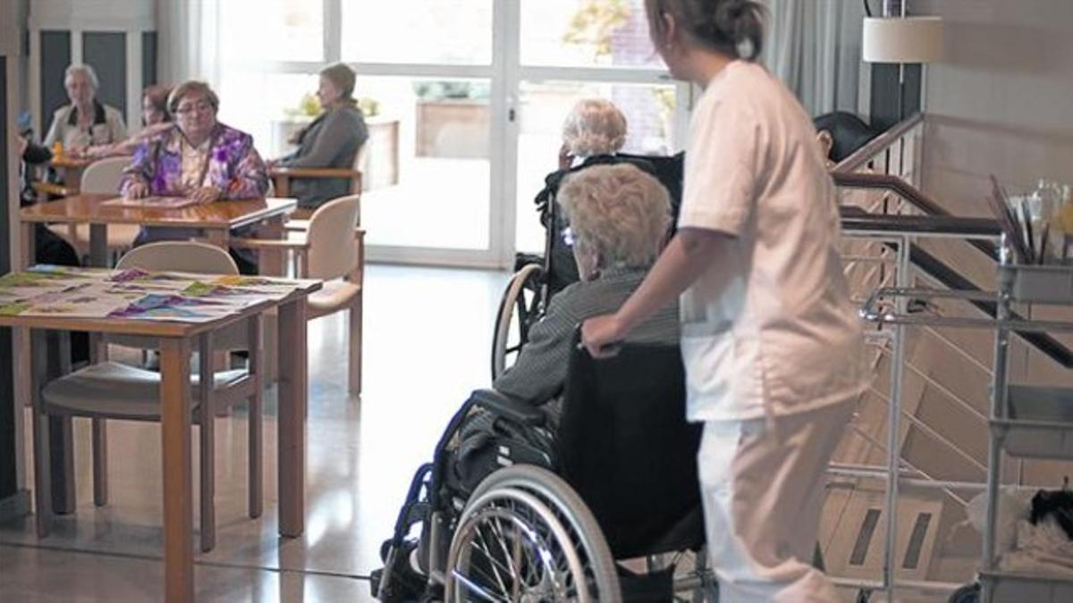 Un espacio común de una residencia para ancianos, en Barcelona.