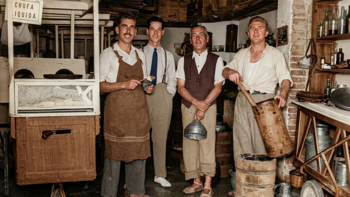 A la izquierda, Francisco Aznar Cortés haciendo helados