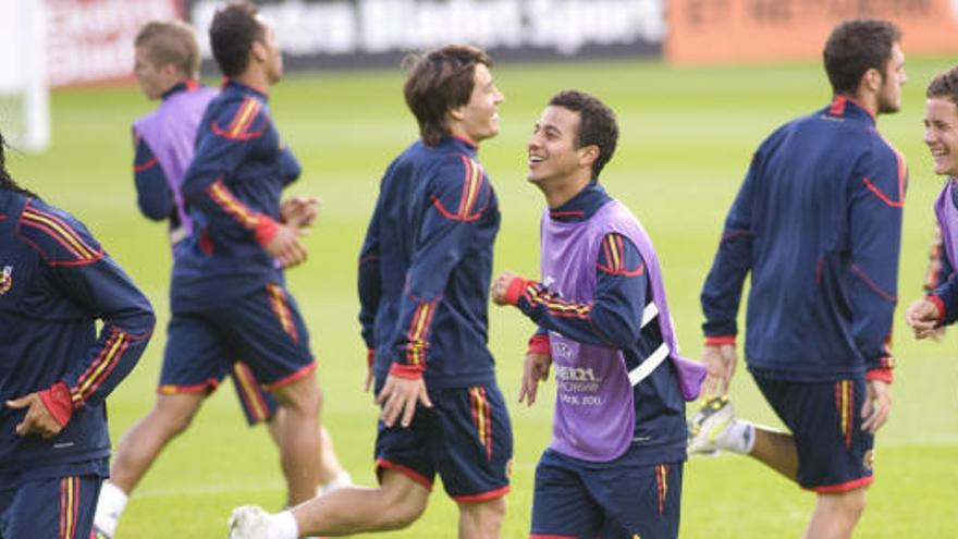 Los jugadores de la selección española Sub-21 durante un entrenamiento.