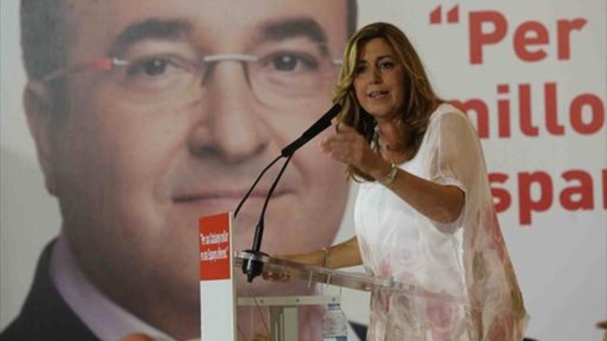 La presidenta de Andalucía, Susana Díaz, durante el mitin del PSC.