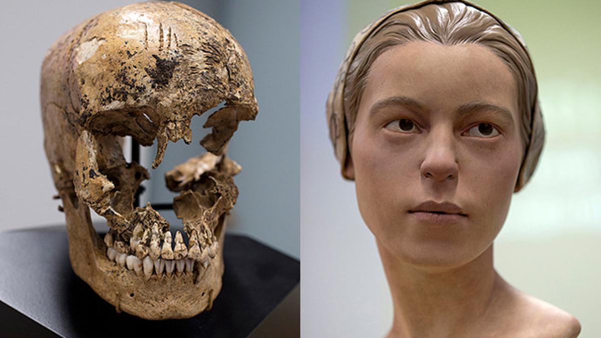 El cráneo localizado en Jamestown y una reconstrucción posible de Jane, que tendría unos 14 años.
