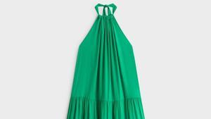 El vestido halter satinado de color verde de Oysho