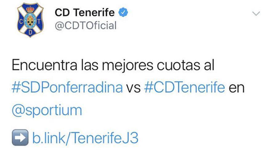 El CD Tenerife retira un anuncio de apuestas por la reacción de aficionados