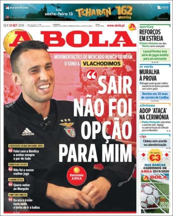 Portada A BOLA viernes 13 septiembre 2019