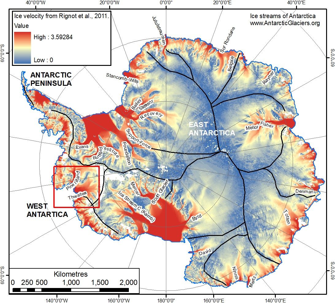 Location of the glacier, inside the box