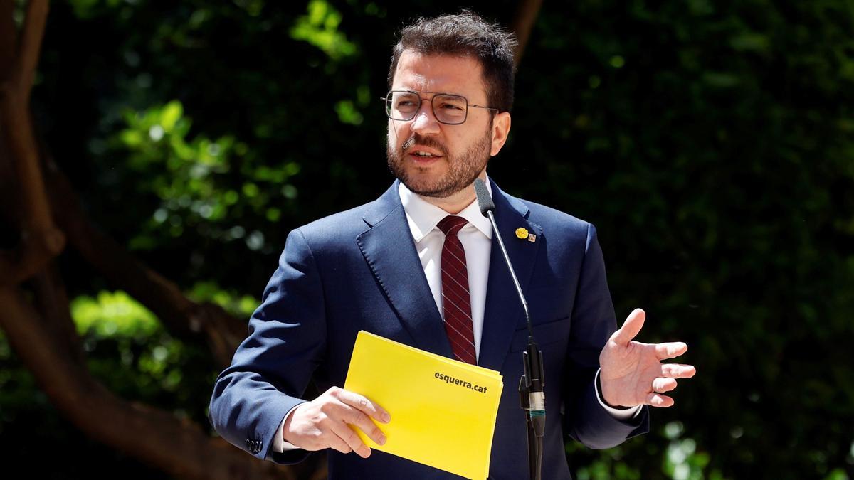 Pere Aragonès durante la presentación del acuerdo