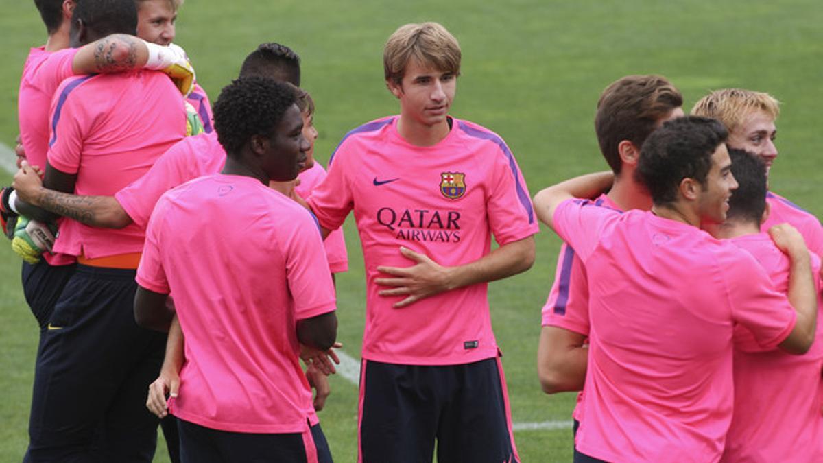 Samper durante un entrenamiento con el Barça B