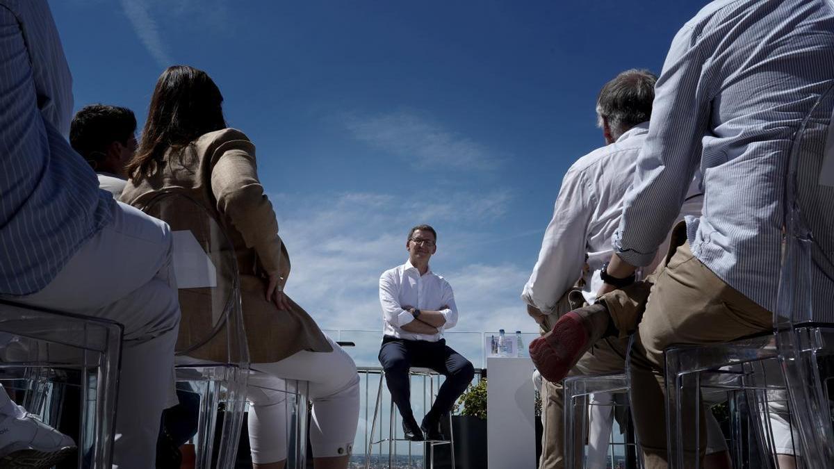 Alberto Núñez Feijóo, este martes en Madrid, en un acto de Nuevas Generaciones del PP con motivo del Día de Europa.