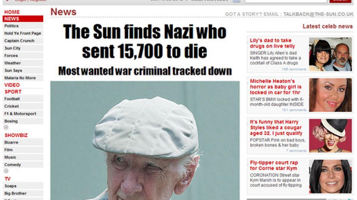 Captura de la web del diario británico 'The Sun' en la que aparece el nazi Csizsik-Csatary.