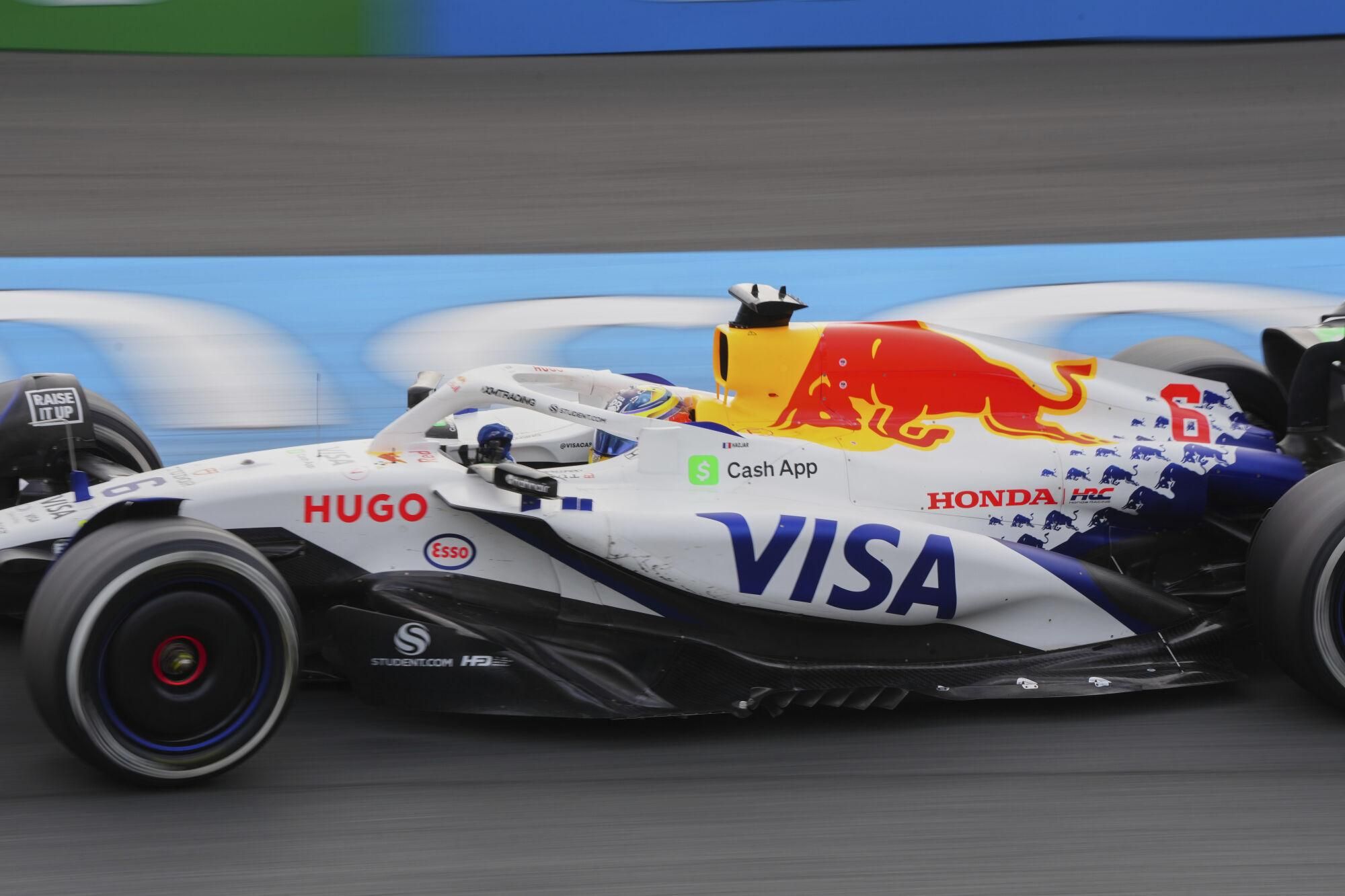 Racing Bulls driver Isack Hadjar of France in action during the Formula One Dutch Grand Prix in Zandvoort, Netherlands, Sunday, Aug. 31, 2025. (AP Photo/Peter Dejong)