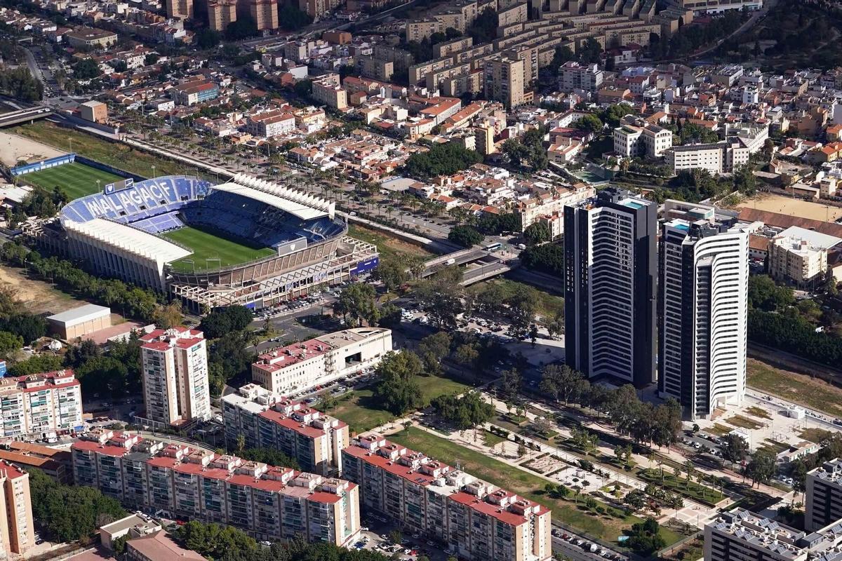 Vista aérea de la zona las Torres de Martiricos, La Rosaleda, Segalerva, Las Flores y San Miguel