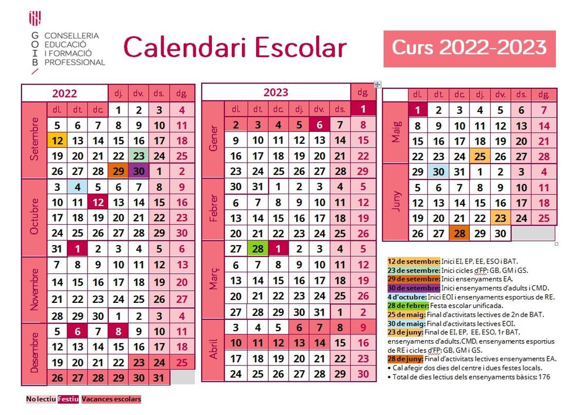 Calendario escolar 2022-2023 en Baleares