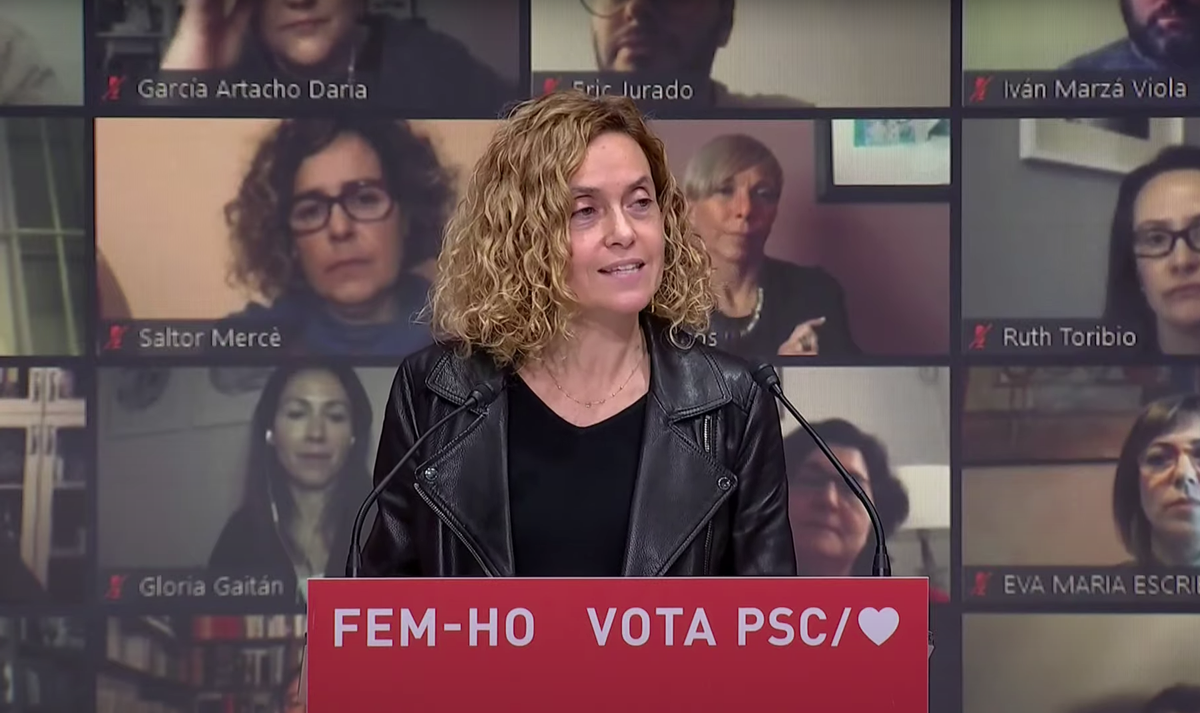 Meritxell Batet, durante su intervención en el mitin del PSC este domingo en Barcelona.