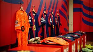 Una imagen del vestuario del Barça en Montjuïc antes del duelo europeo contra el Bayern Múnich.