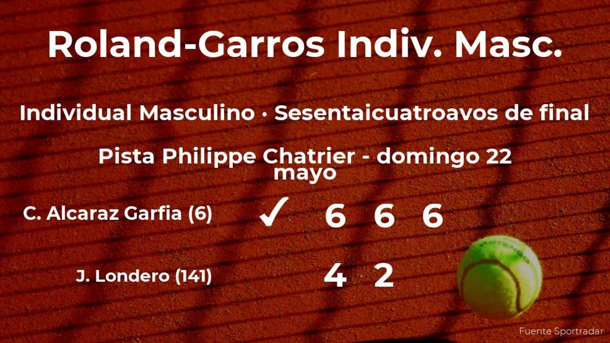 El tenista Carlos Alcaraz Garfia, clasificado para los treintaidosavos de final de Roland-Garros