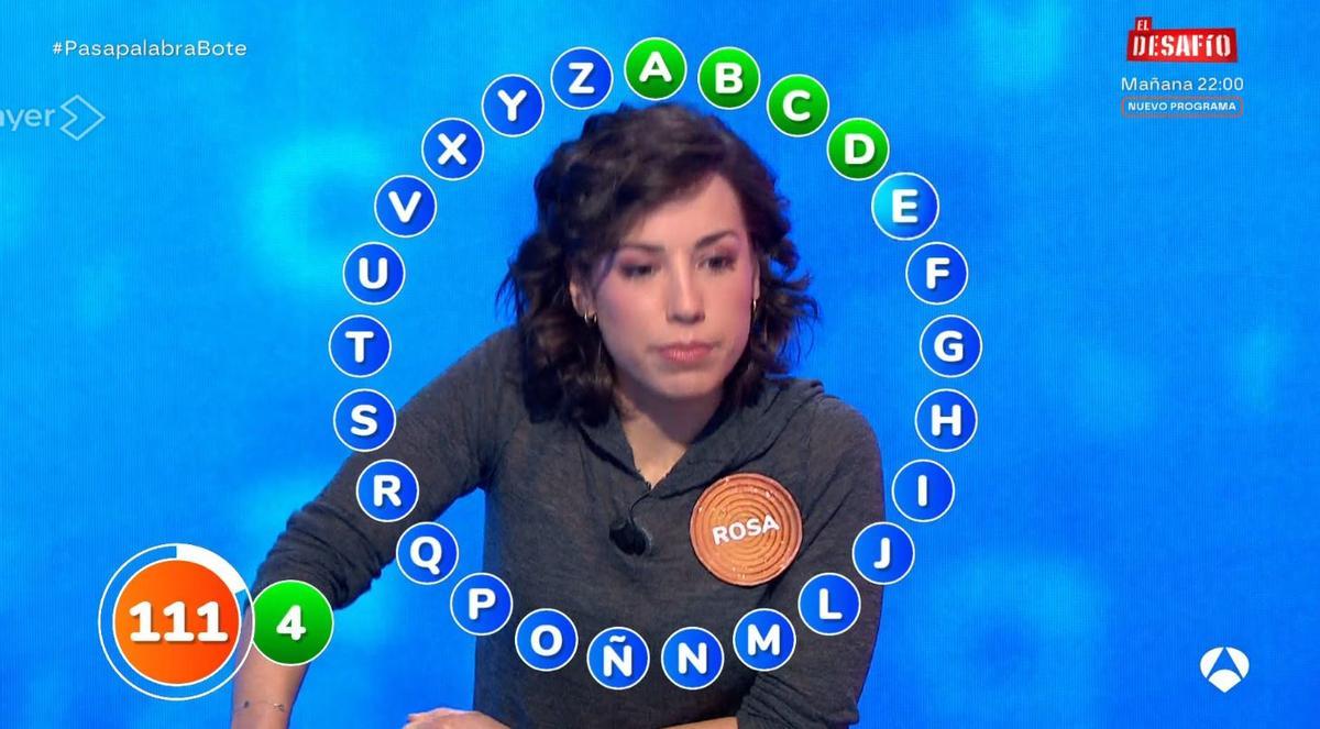 Rosa, en la última prueba de 'Pasapalabra'