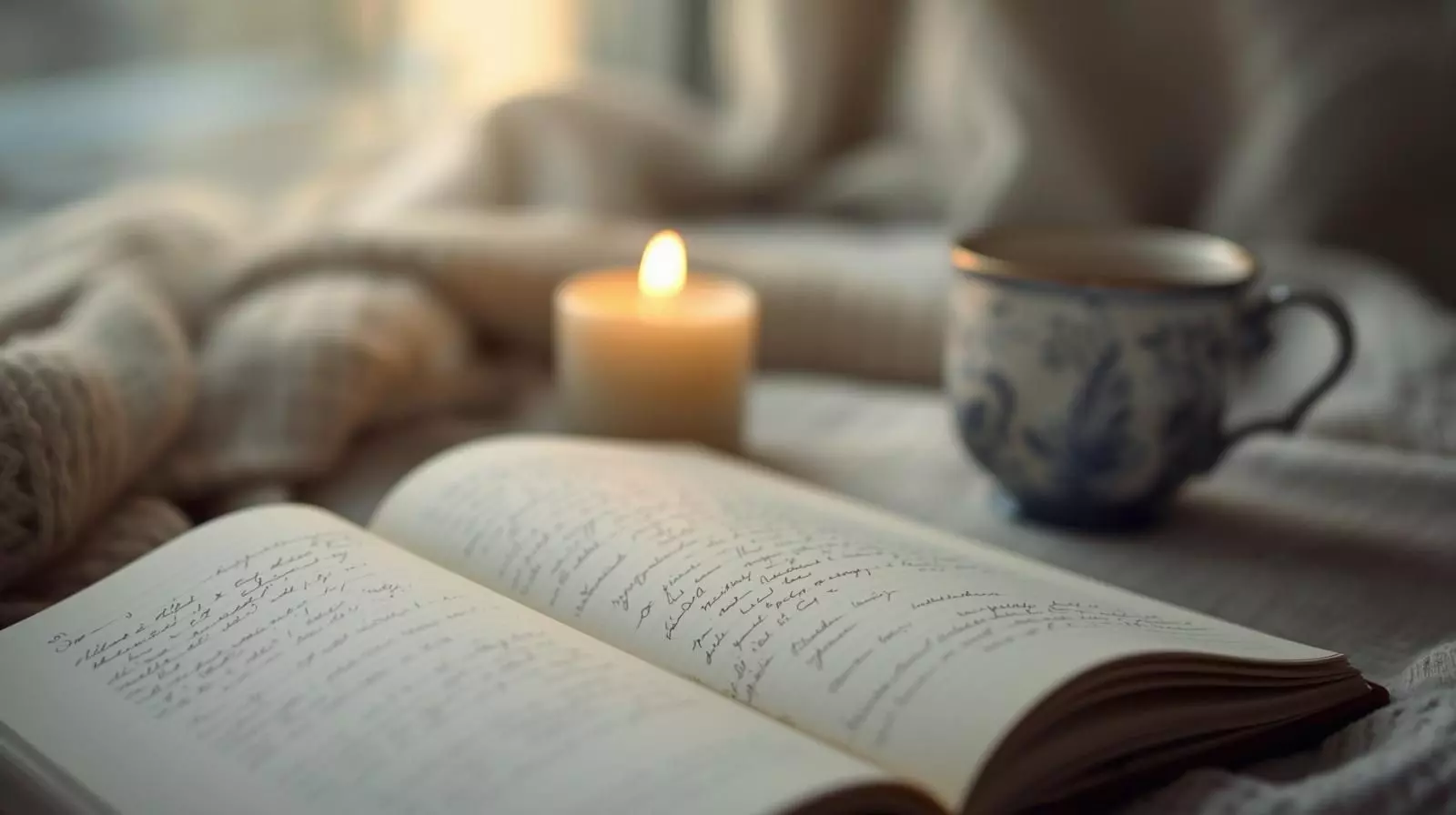  Cuaderno y vela en ambiente de reflexión sobre qué son los amarres de amor.