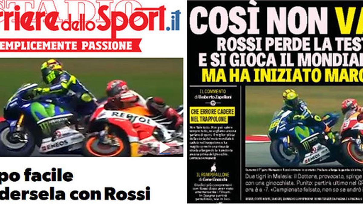 Detalle de la edición digital de 'Corriere dello Sport' y portada de 'La Gazetta'