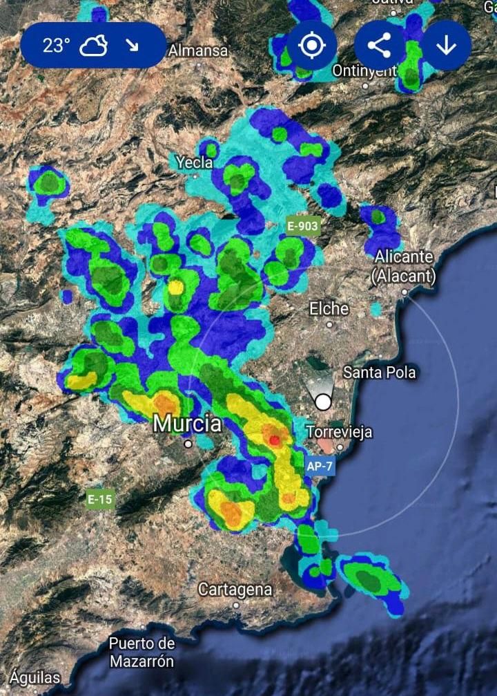 El radar de precipitaciones de la pasada madrugada en la provincia de Alicante.
