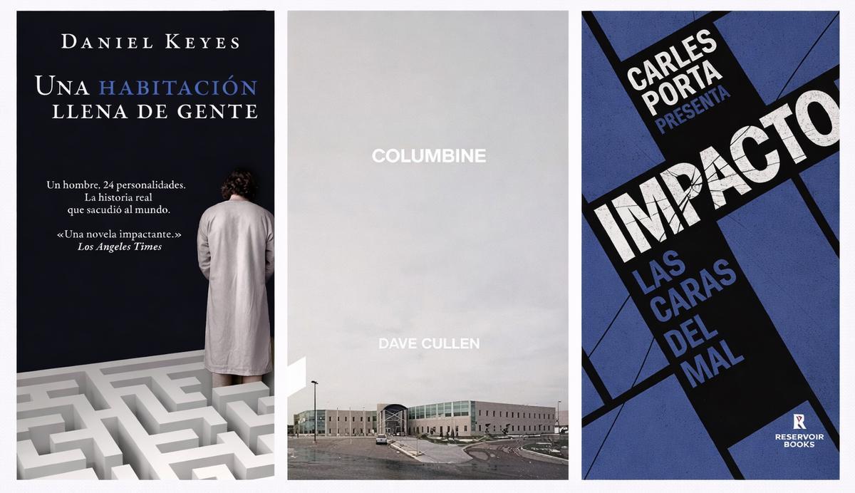 Portadas de 'Una habitación llena de gente', 'Columbine' e 'Impacto'.