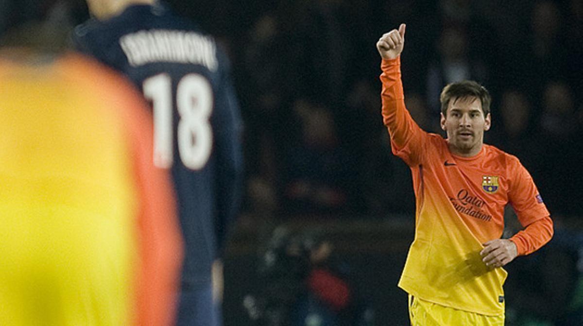 Messi, al marcar contra el París Saint-Germain.