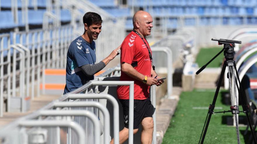 Dani Hernández y Luis César Sampedro en el entrenamiento del viernes.