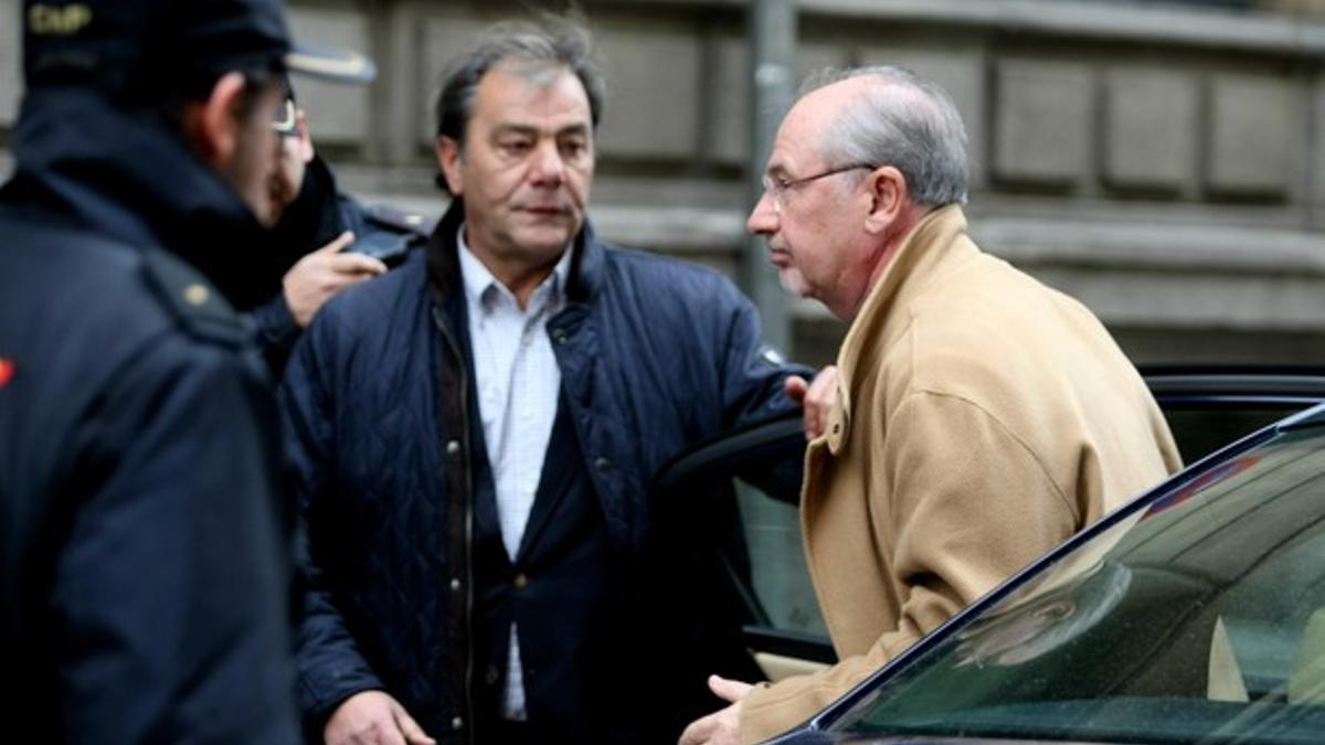 Rato, a su llegada a la Audiencia Nacional, donde ha declarado por el 'caso Bankia'.