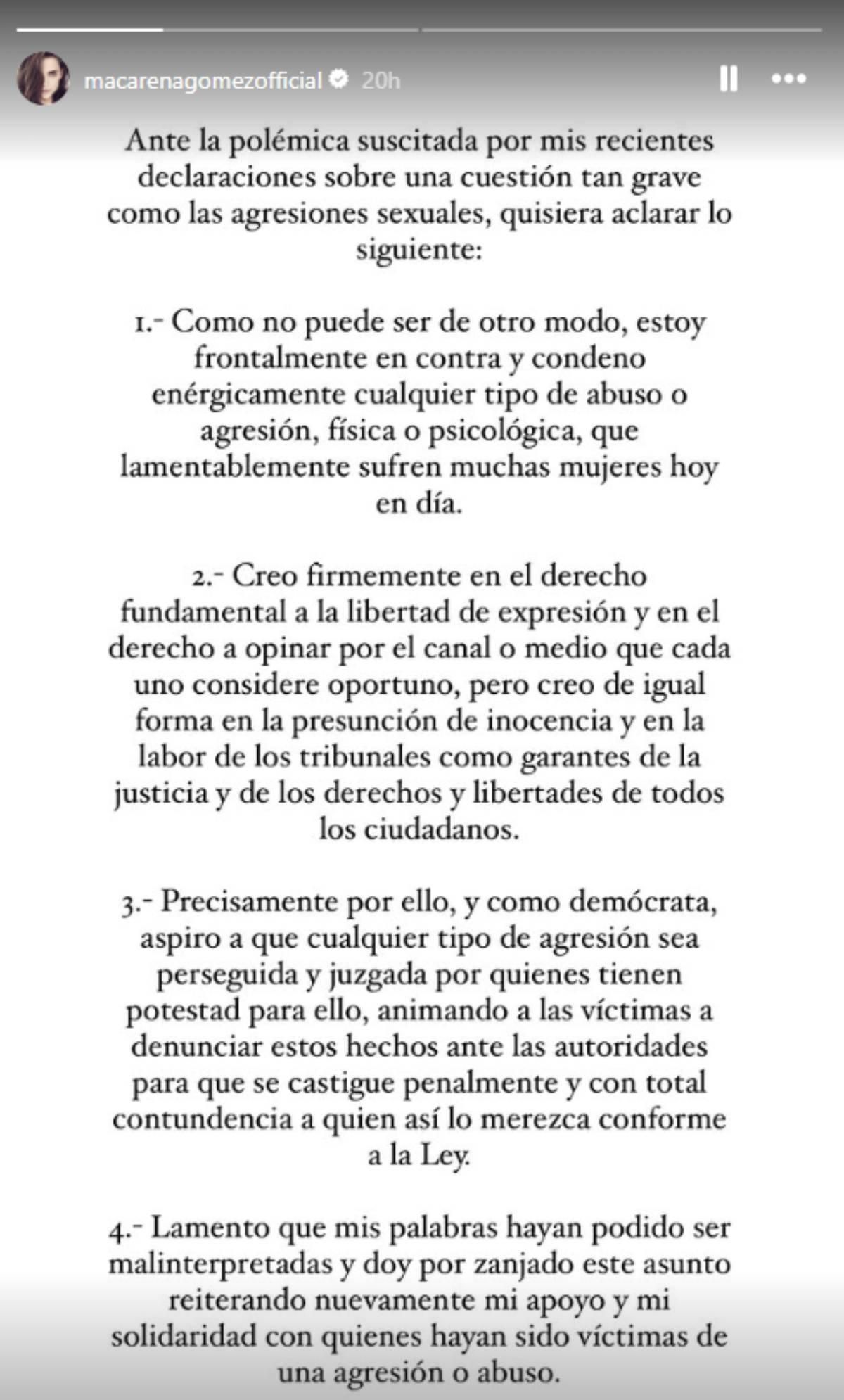 El comunciado de Macarena Gómez tras su polémica