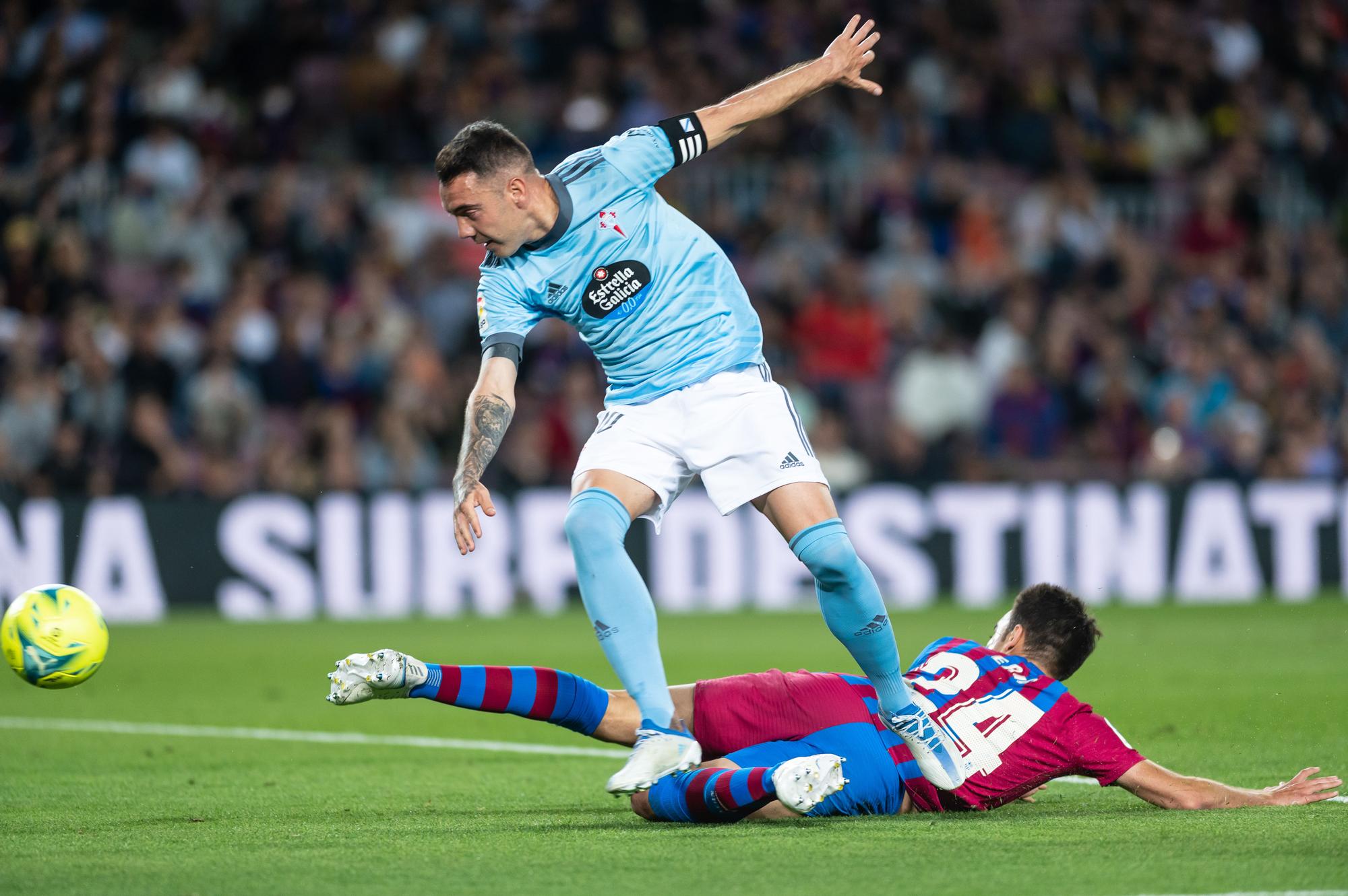 Aspas, en el Camp Nou.