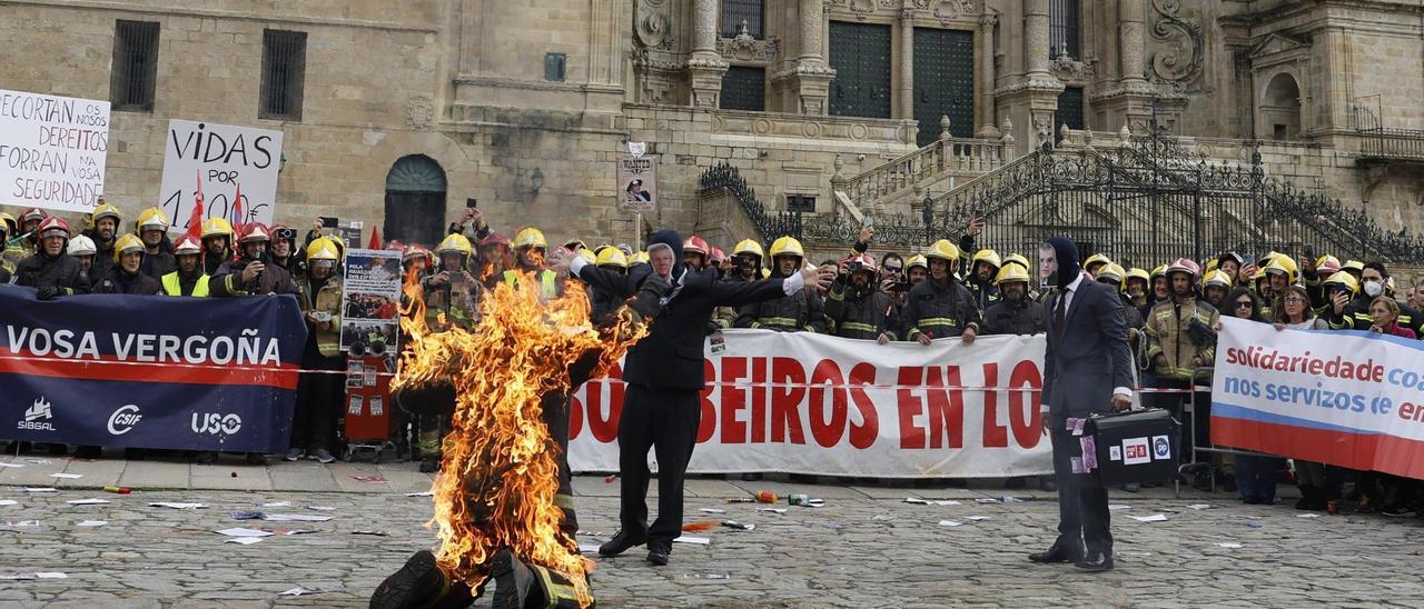 La última protesta de los bomberos en Santiago.