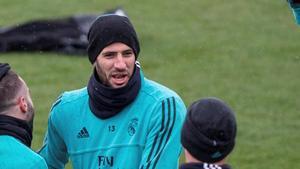 Kiko Casilla, durante un entrenamiento del Real Madrid de la temporada 2017/18