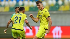 Sorloth celebra el tanto de la remontada ante el Maccabi Haifa