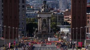 Barcelona. Caja Rural. Ciclistas en la primera etapa del Tour de France a su paso por Avenida Maria Crsitina. 4 de julio de 2026. Deportes