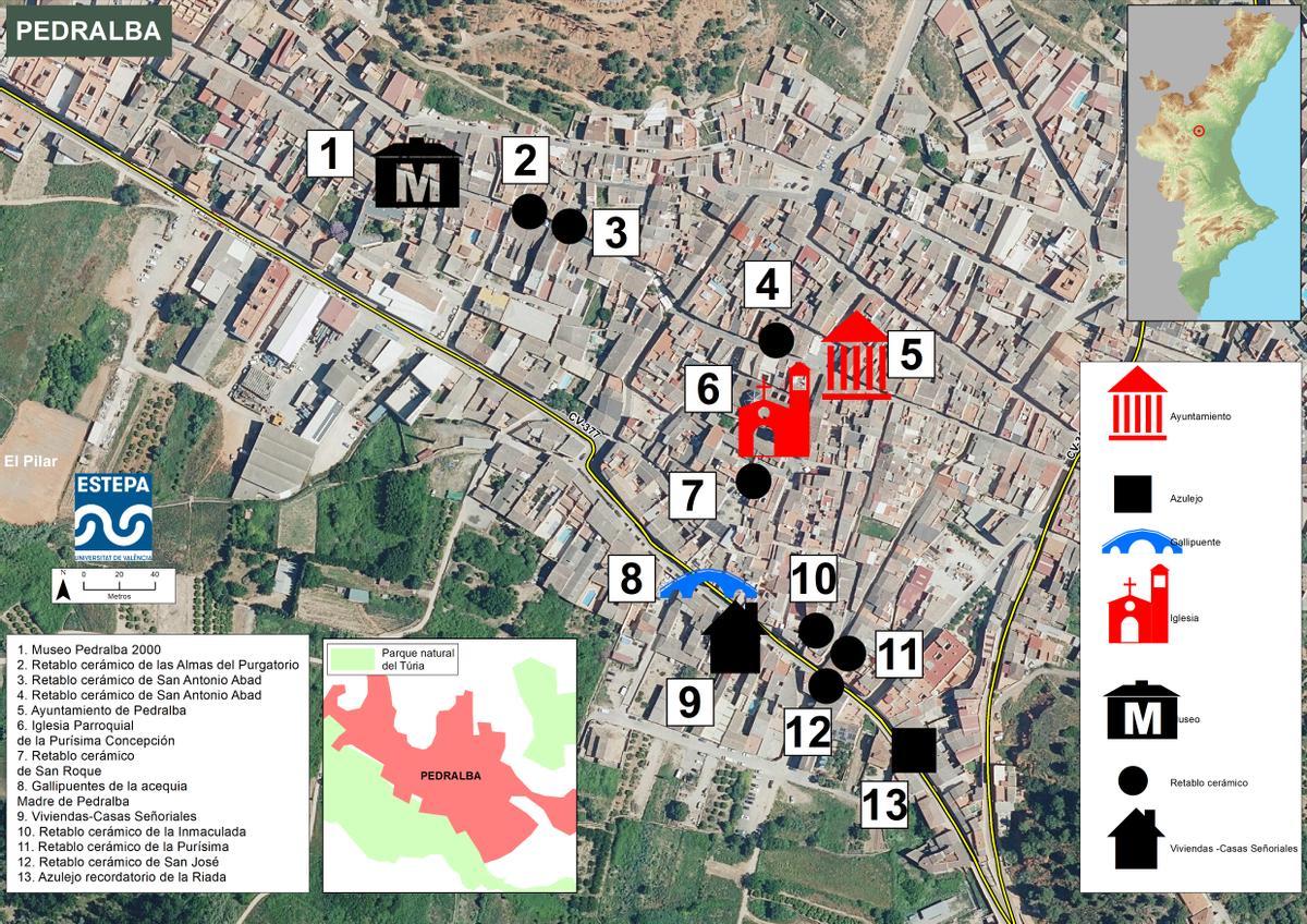 Principales localizaciones de Pedralba