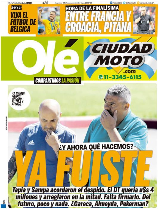 Portada OLÉ domingo 15 de julio de 2018