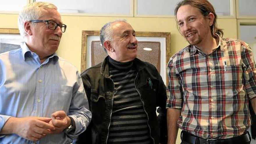 Pablo Iglesias es va reunir amb Josep María Álvarez (al centre) i Ignacio Fernández Toxo