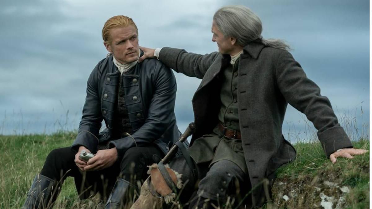 Sam Heughan (Jamie Fraser) y  Steven Cree (el viejo Ian), en la séptima temporada de 'Outlander'