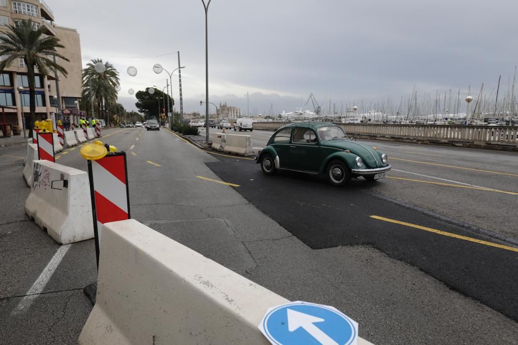 Obras del Paseo Marítimo en Palma: Primer día con los cuatro carriles junto al mar