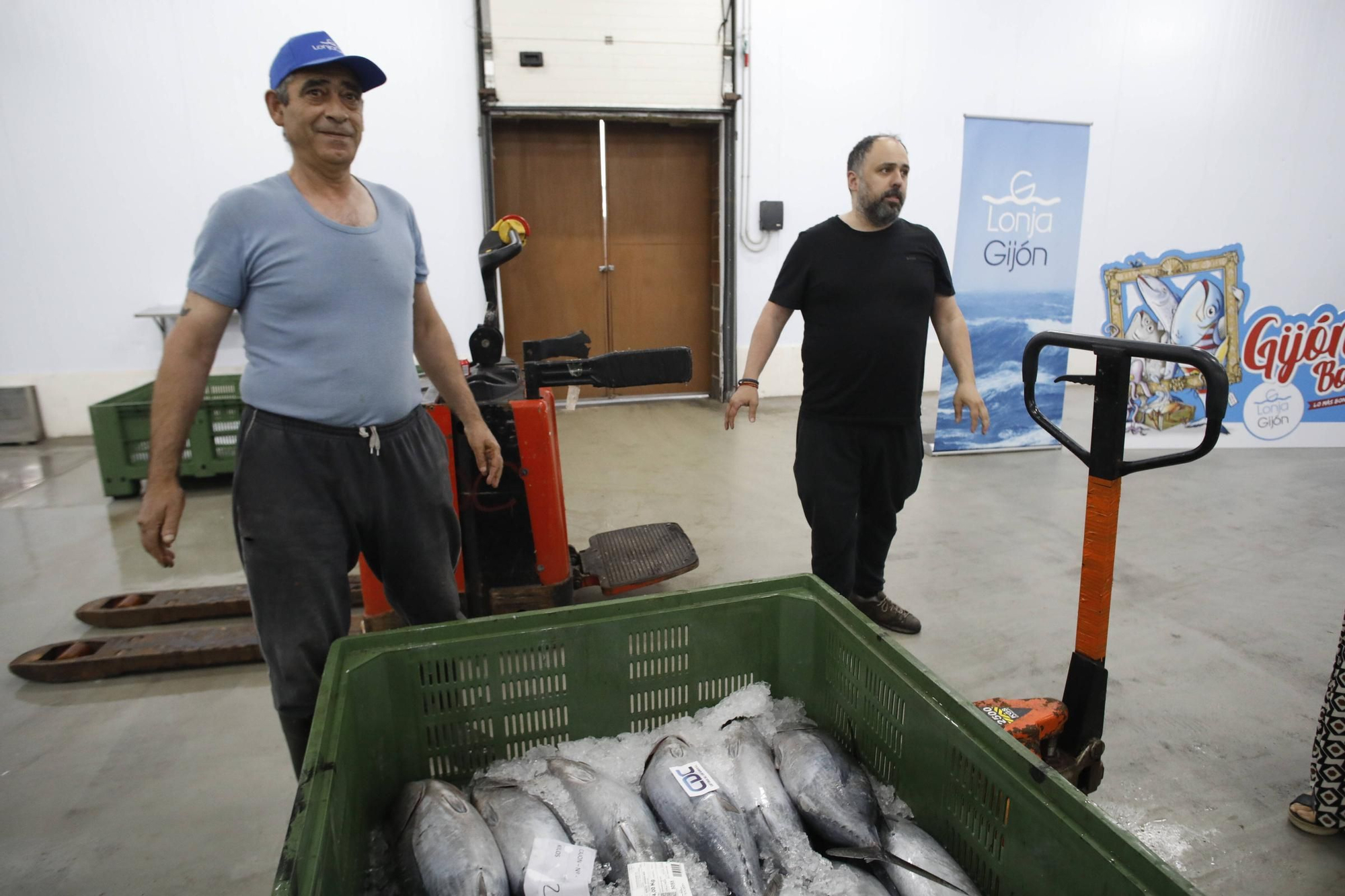 La primera descarga del bonito en la lonja de Gijón, en imágenes