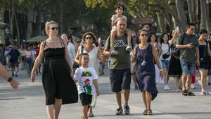 Personas paseando por las ramblas.