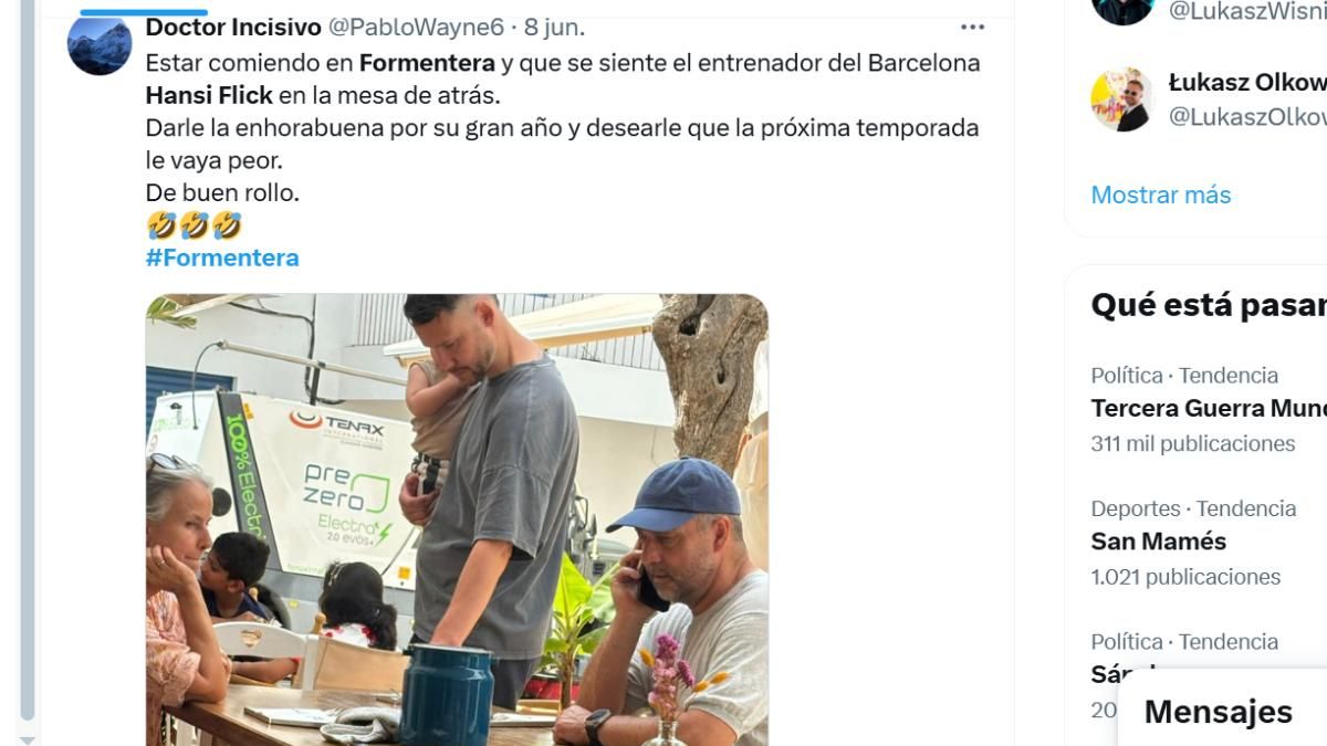 Un mensaje en 'X' sobre Hansi Flick el pasado 8 de junio