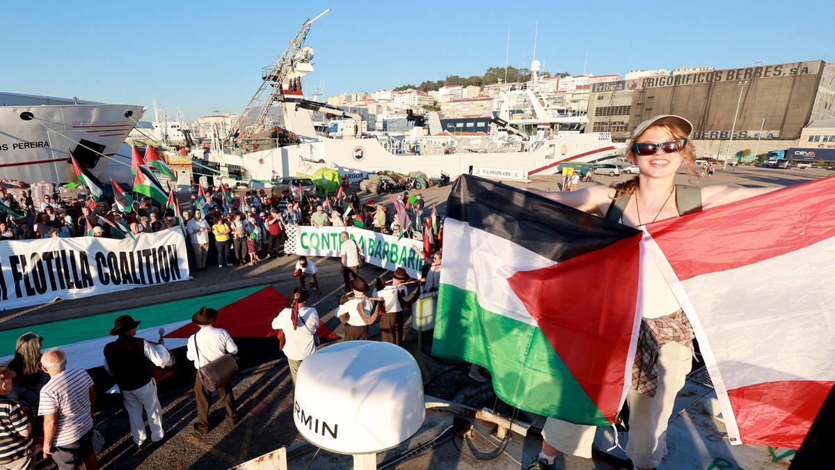 Vigo recibe a la Flotilla de la Libertad: «No tenemos miedo, lo que vive el pueblo palestino es lo que de verdad asusta»
