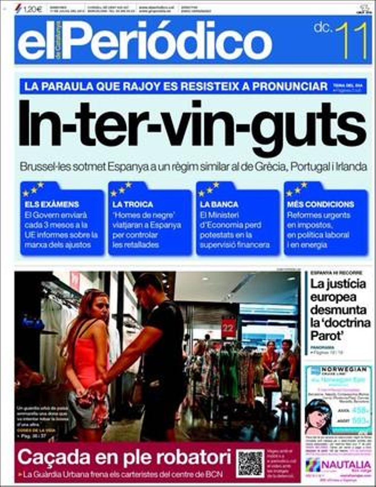 Portada d’EL PERIÓDICO de l’11 de juliol del 2012.