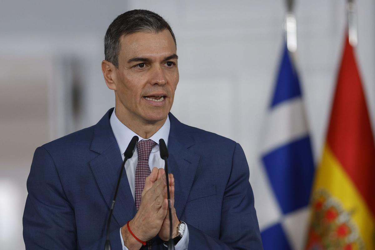 El presidente del Gobierno, Pedro Sánchez, durante su intervención en una rueda de prensa.