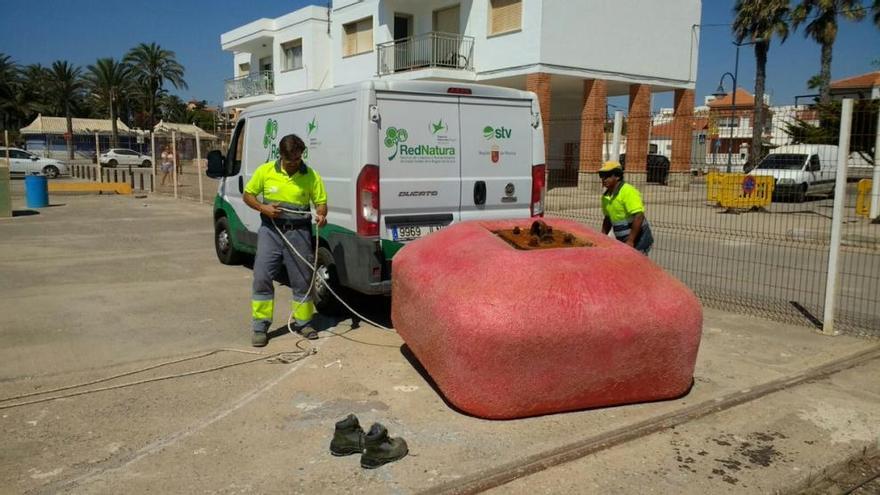 Uno de los momentos de la retirada de la boya