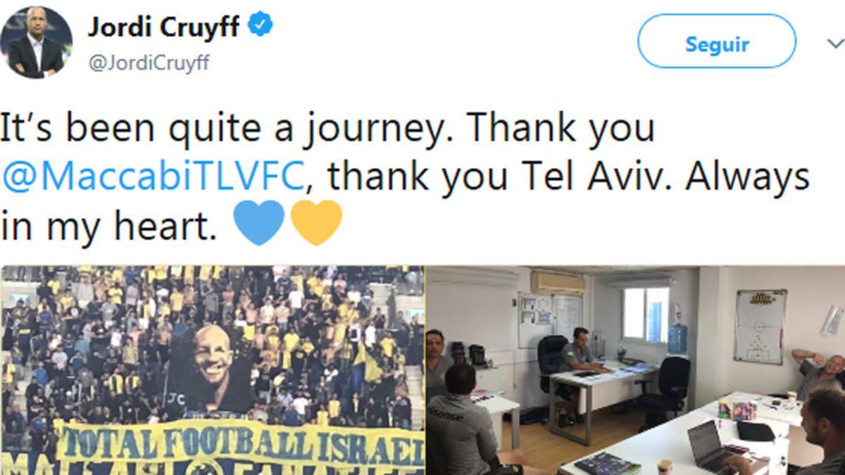 El mensaje de despedida de Jordi Cruyff del Maccabi Tel Aviv