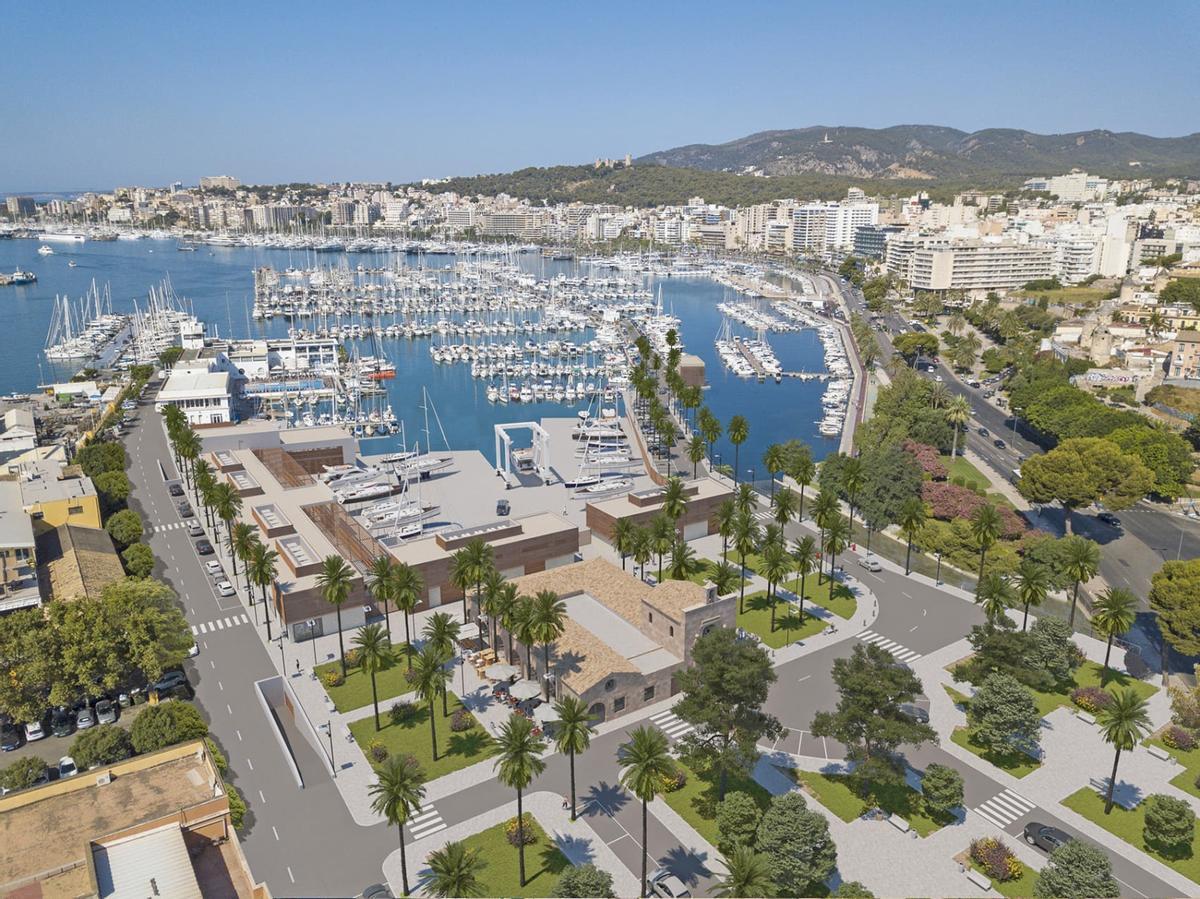 La recreacion muestra los nuevos edificios que levantara el real club nautico de palma y las salidas del parking subterráneo en la calle Contramuelle Mollet