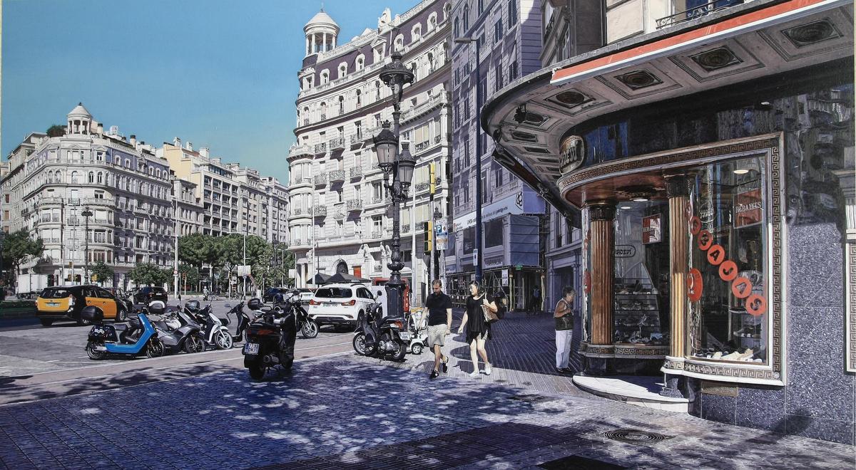 Plaça Francesc Macià, óleo sobre tabla