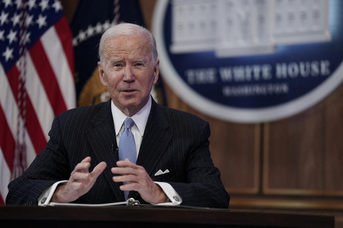 U.S. President Joe Biden delivers remarks during a meeting with business and labor leaders, in Washington